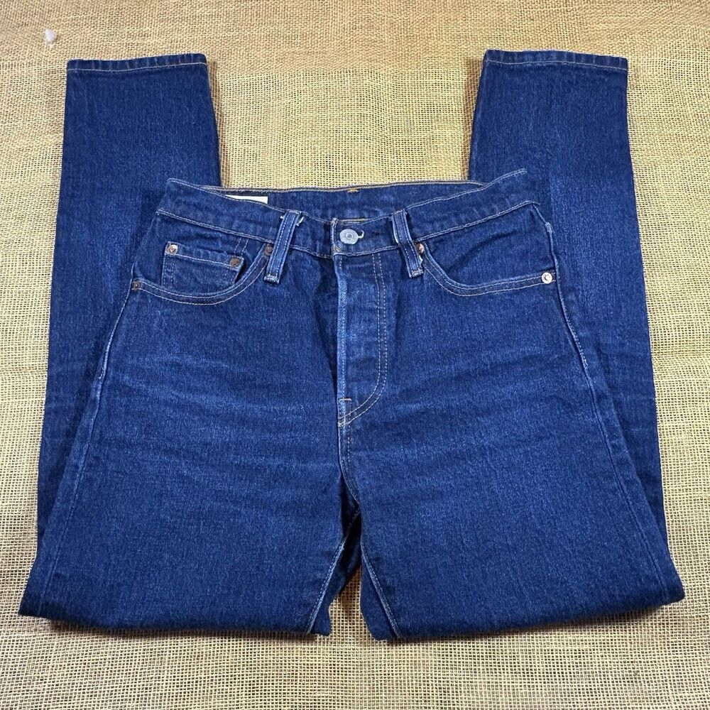 Levis Woman's 501 Button Fly Skinny Jeans Dark Wash Mid-Rise W27xL28
